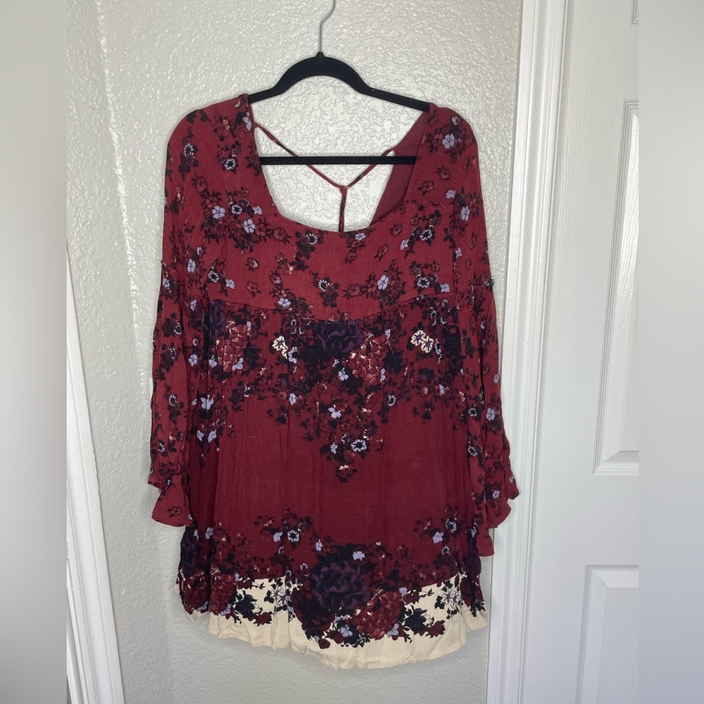 Free People Long Bell Sleeve Mini Dress Multicolor Size M Bohemian Falls Whimsy